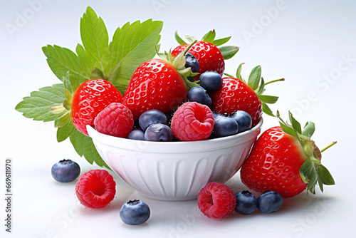 Strawberries and Raspberries with Leaves