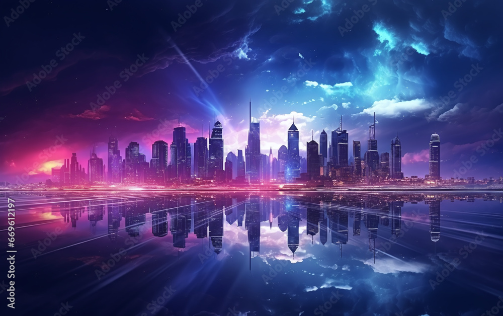 Futuristic City with Vibrant Neon Lights