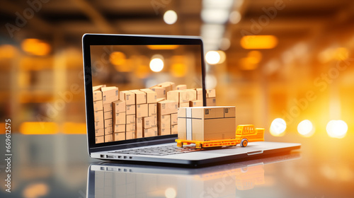 An e-commerce logistics center showcasing the latest automation tools, business technology background, blurred background, with copy space photo