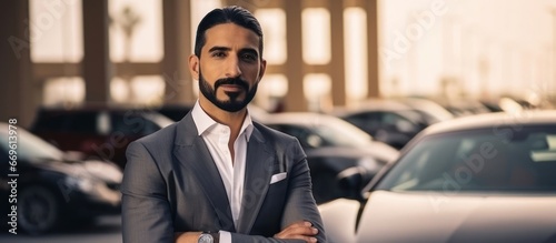 Arabic Man Wealthy Well Dressed Sports Car Background Generative AI photo