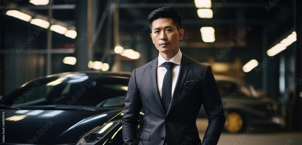 Asian Male Rich Entrepreneur Supercar Background Generative AI Asian Male Rich Entrepreneur Supercar Background Generative AI