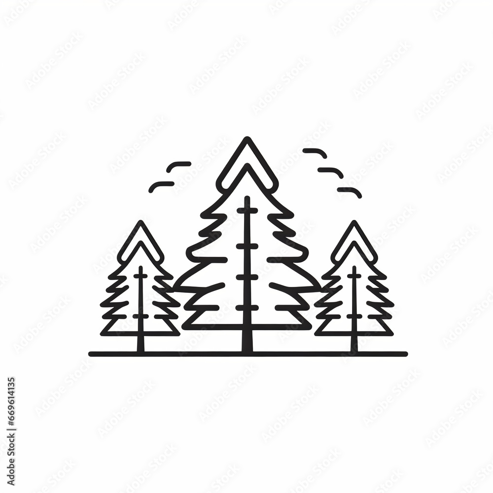 Minimalistic Black and White Forest Icon in Thin Line Style