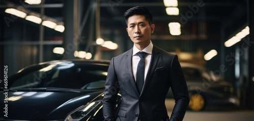 Asian Male Rich Entrepreneur Supercar Background Generative AI © Johnathan