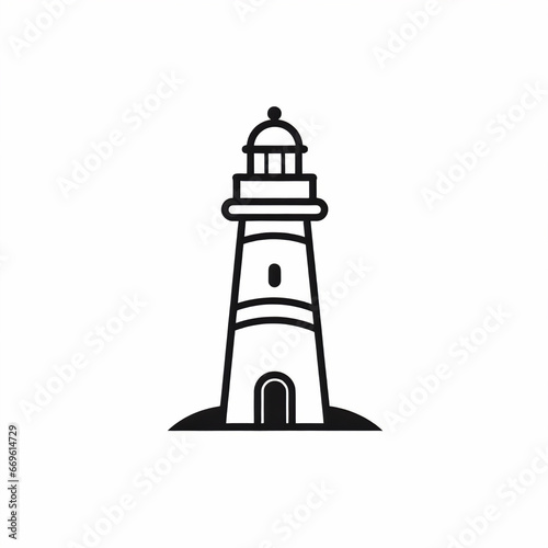 Minimalistic Thin Line Style Lighthouse Vector Style Icon on White Background