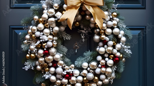 Christmas wreath decorated with bows and other high-quality Christmas decorations 4K