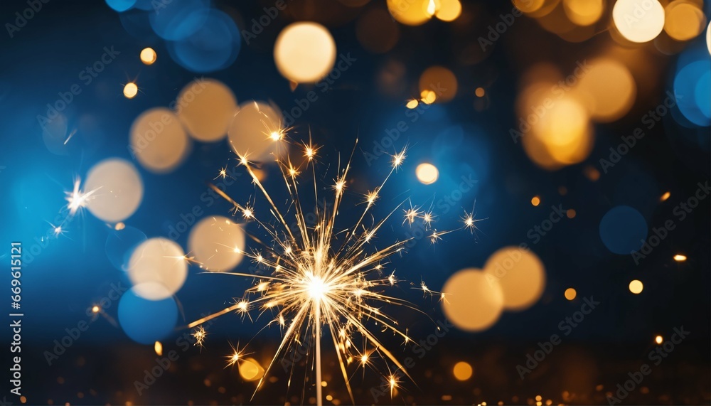 Fototapeta premium New Year’s Eve abstract background: Blue and gold bokeh effect