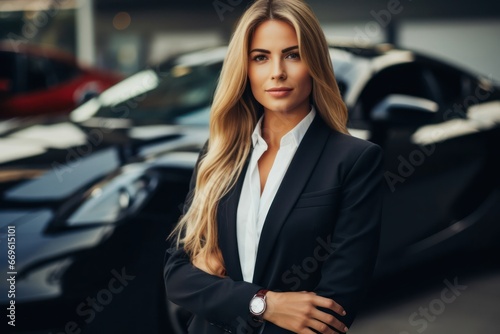 Caucasiansian Female Rich Entrepreneur Sports Car Concept Generative AI