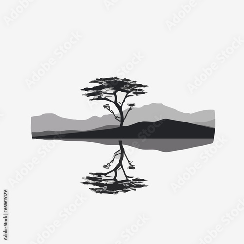 Nature A lone tree stands in a serene landscape minimal. Created using Generative AI Technology