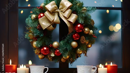 Christmas wreath decorated with bows and other high-quality Christmas decorations 4K