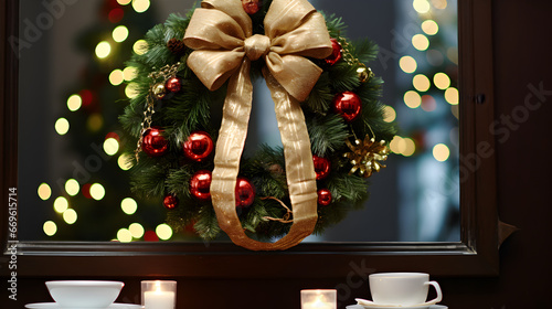 Christmas wreath decorated with bows and other high-quality Christmas decorations 4K