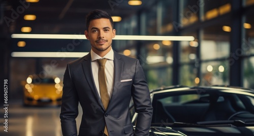 Hispanic Man Rich Business Person Sports Car Concept Generative AI © Johnathan