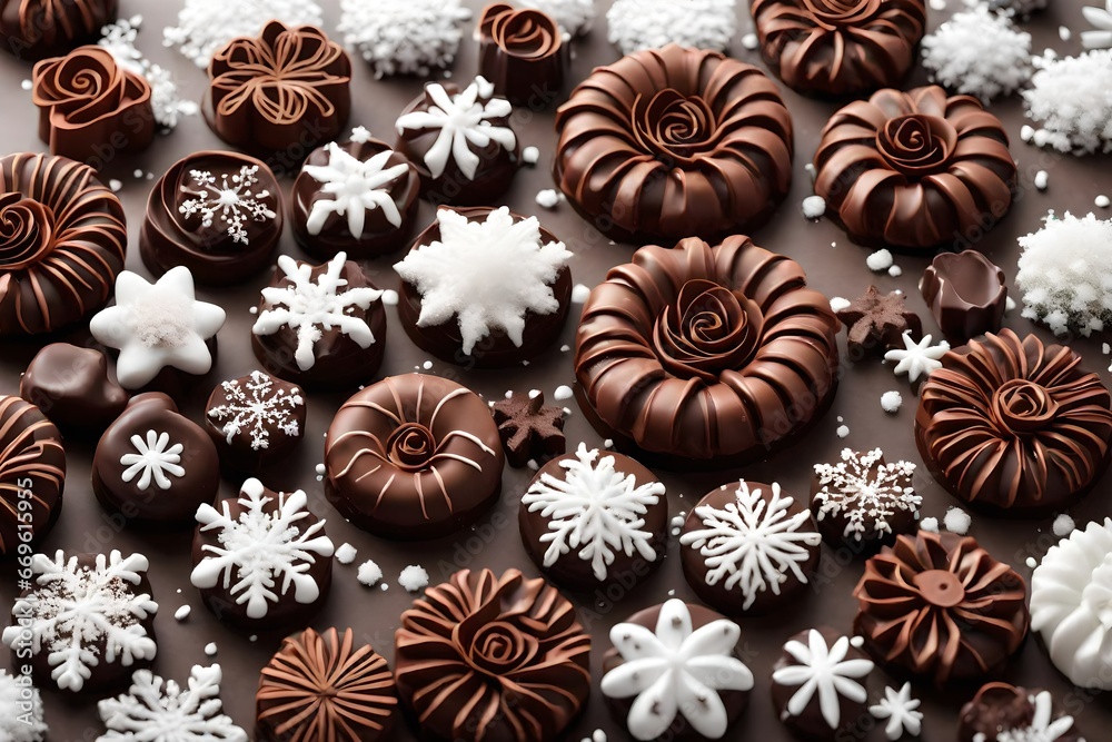 brown chocolates in the snow woth white abstract baclground brown chocolates in the snow woth white abstract baclground