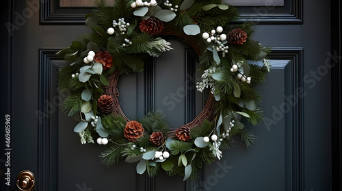 Christmas wreath decorated with bows and other high-quality Christmas decorations 4K