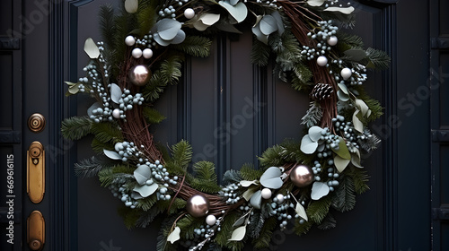 Christmas wreath decorated with bows and other high-quality Christmas decorations 4K