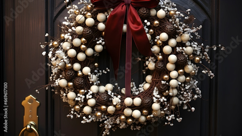 Christmas wreath decorated with bows and other high-quality Christmas decorations 4K