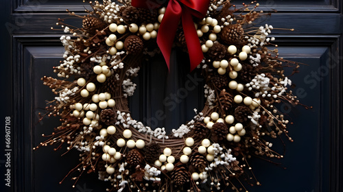 Christmas wreath decorated with bows and other high-quality Christmas decorations 4K