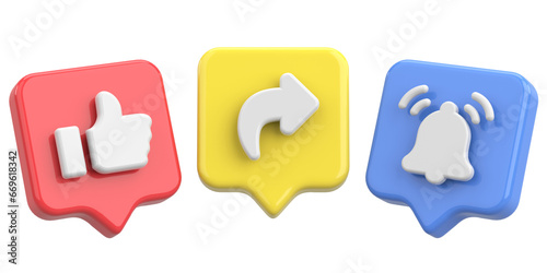 Tableau sur toile Like share subscribe icon. 3D illustration.