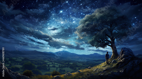 "Starry Night Reverie": Gazing up at a tapestry of stars, immersed in stillness.