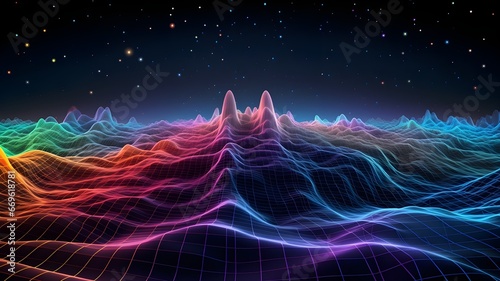 Abstract colorful digital background. Big data visualization. Futuristic technology wave. 3D rendering.