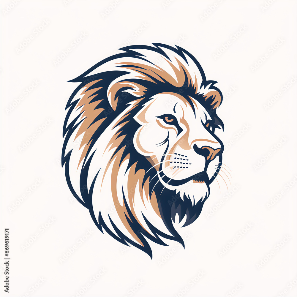 Simple Line Art Lion Vector Style Illustration with Muted Colors on White Background
