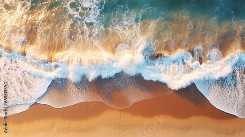 Aerial view looking straight down onto crashing waves generative ai