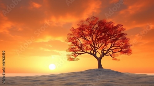 Beautiful tree at sunset vibrant orange with free cop generative ai © Abonti