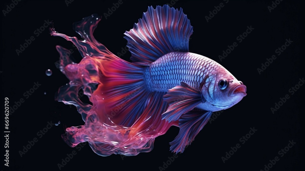 Fototapeta premium bioluminescent beautiful and feminine beta fish with generative ai