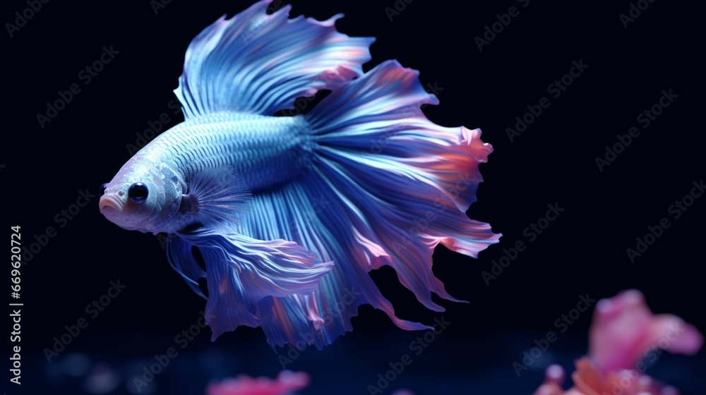 Fototapeta premium bioluminescent beautiful and feminine beta fish with generative ai