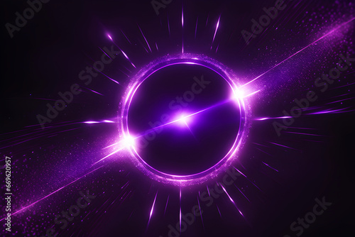 Round purple lens flare on black background. Glow, light effect, overlay.