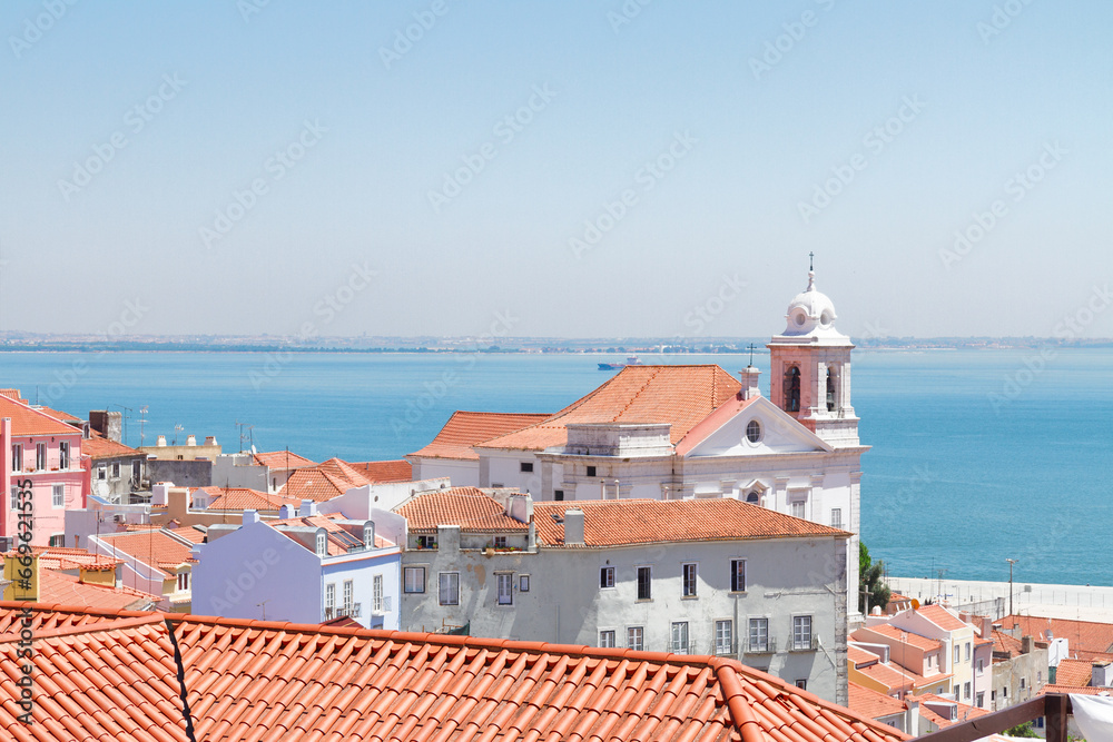 view of Alfama old town at sunny day, Lisbon, Portugal