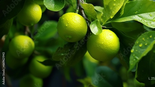 Close-up of sweet limes growing on tree generative ai