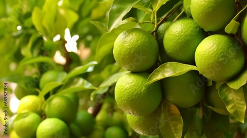 Close-up of sweet limes growing on tree generative ai
