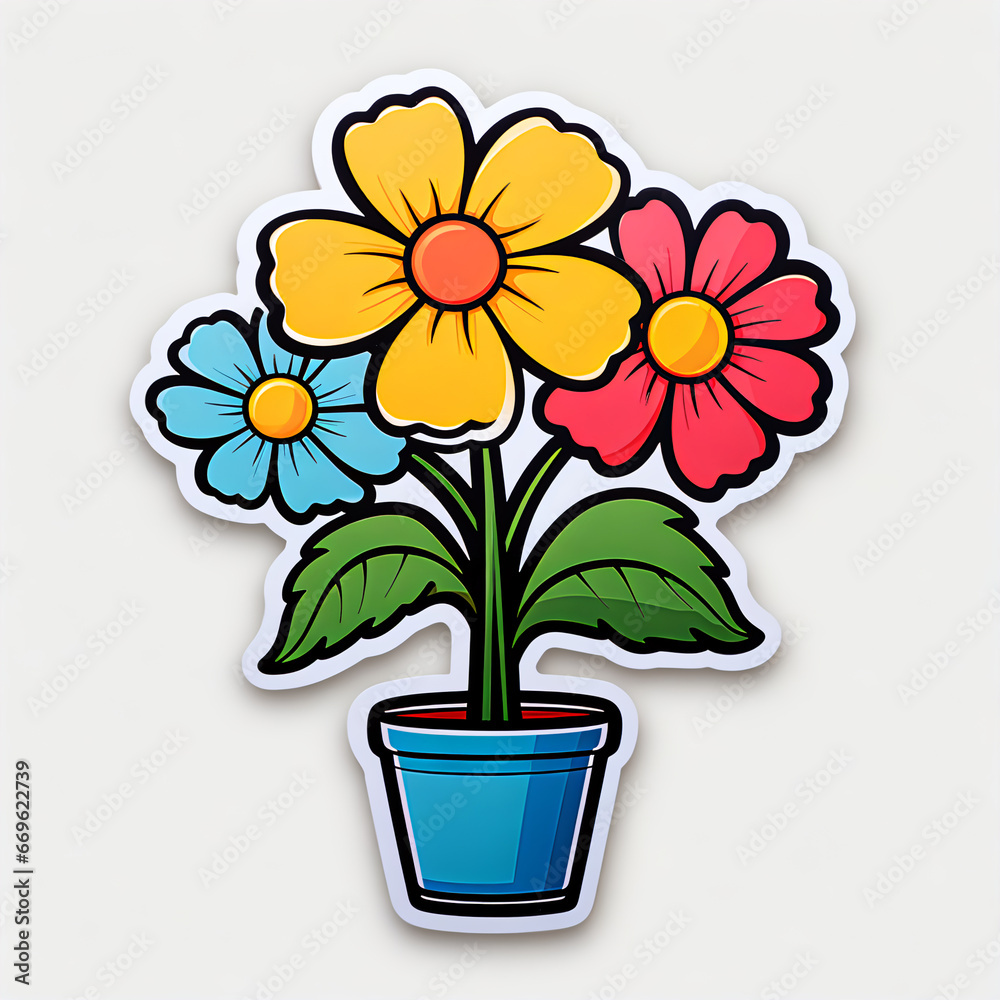 1960s Bold-Colored American Cartoon Style Flower Sticker - Vintage Collection 1960s Bold-Colored American Cartoon Style Flower Sticker - Vintage Collection