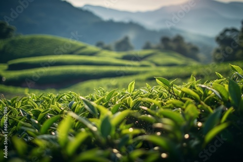 Lush serene tea garden puer tea cultivation photo