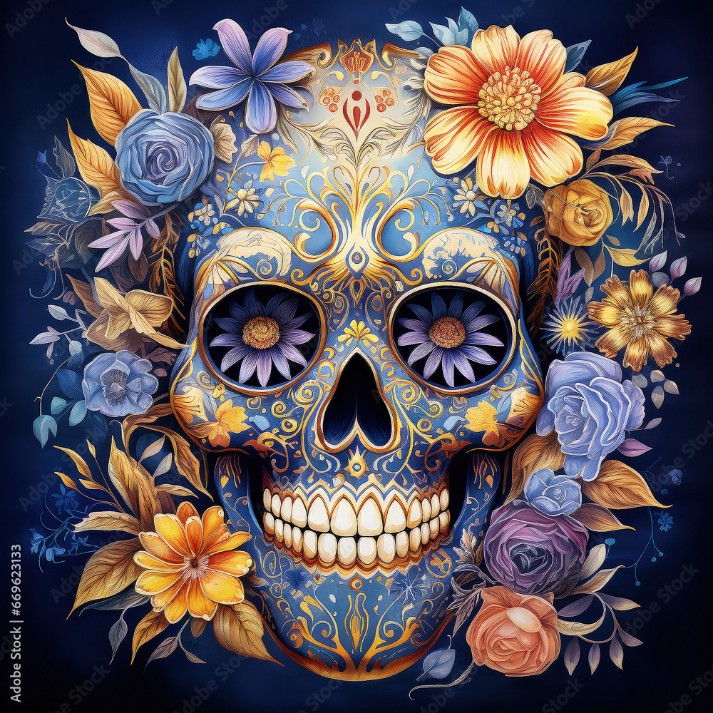 sugar skull with flowers