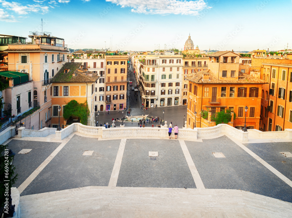 Spanish Steps and Rome cityscape in Italy