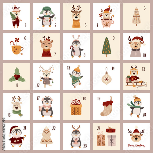 Christmas Advent calendar for kids. Printable advent calendar. Christmas countdown