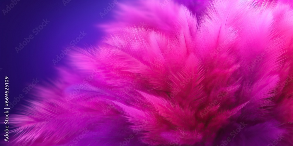 Background of ethereal pink feathers against purple