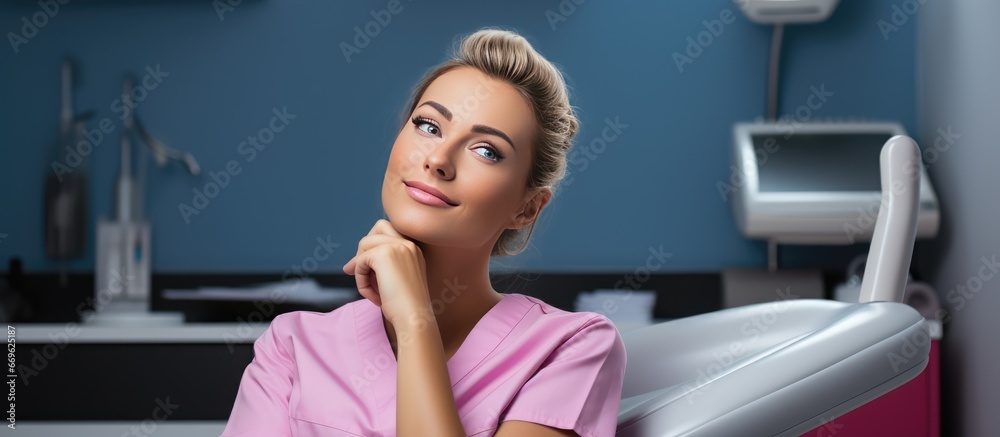 Obraz premium Male dentist bored and seated in dental office