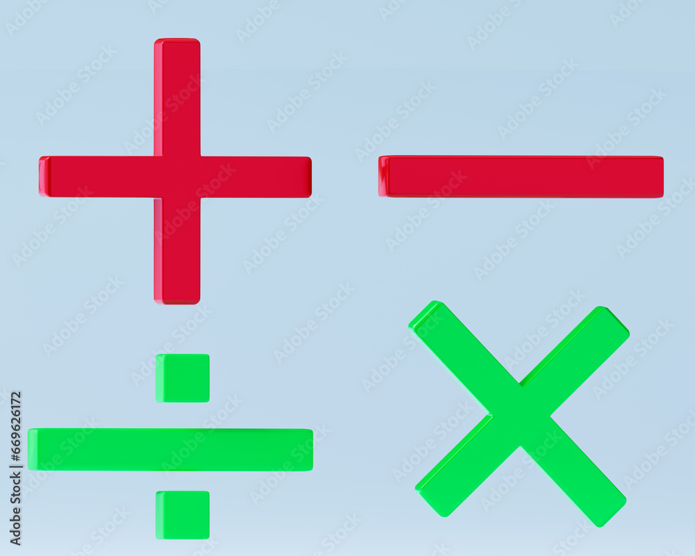 Obraz premium 3d mathematical shape (Plus, minus, multiply, divide)