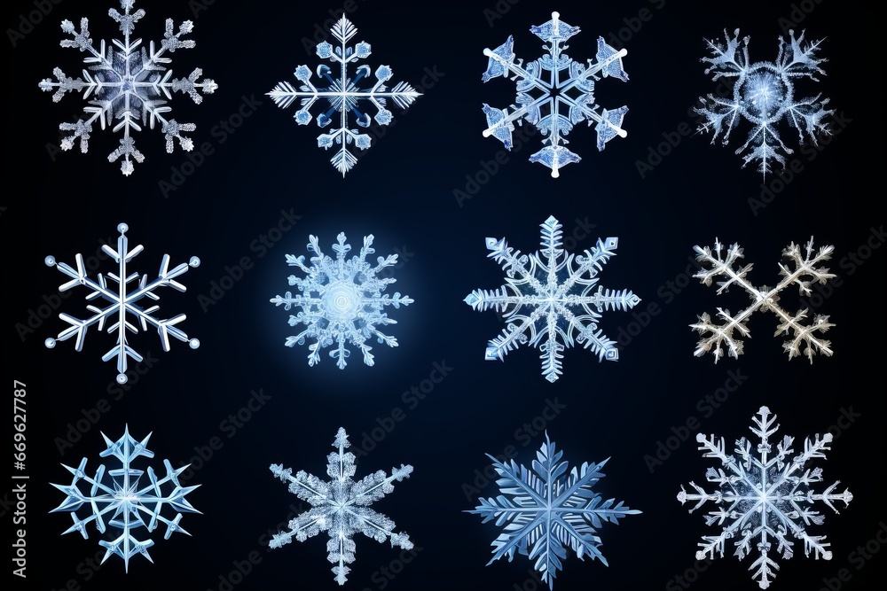 Set of Snowflakes isolated on black background Set of Snowflakes isolated on black background