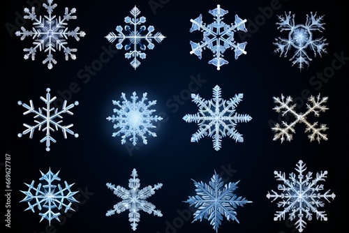 Set of Snowflakes isolated on black background