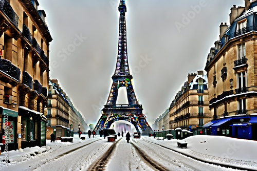 generative AI Enchanted Parisian Winter: Eiffel Tower's Snowy Twilight"