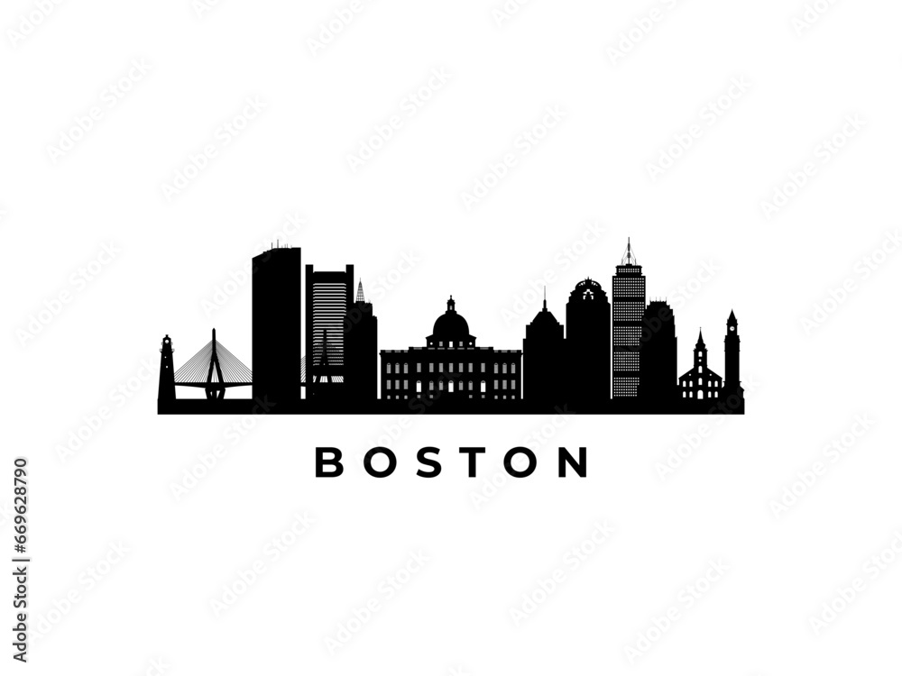 Vector Boston skyline. Travel Boston famous landmarks. Business and tourism concept for presentation, banner, web site.