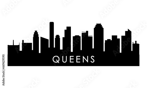 Queens skyline silhouette. Black Queens city design isolated on white background.