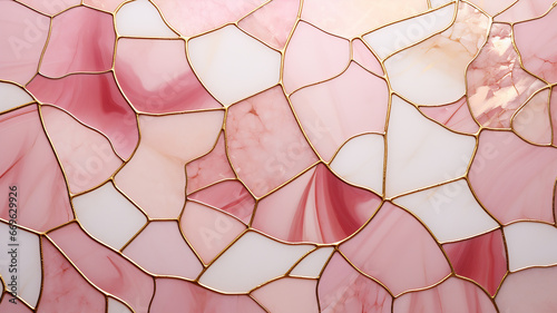 Pink marble and agate mosaic with golden veins, Japanese kintsugi technique, fake painted artificial stone texture, marbled wallpaper