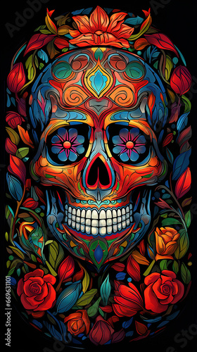 Sugar Skull with flowers