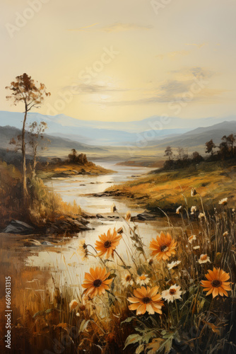 Vintage Landscape River Oil Painting 1 © Manuel