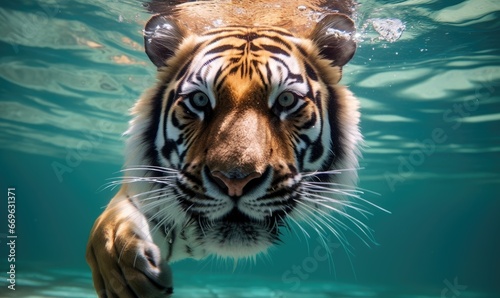 A majestic tiger swimming gracefully in the water