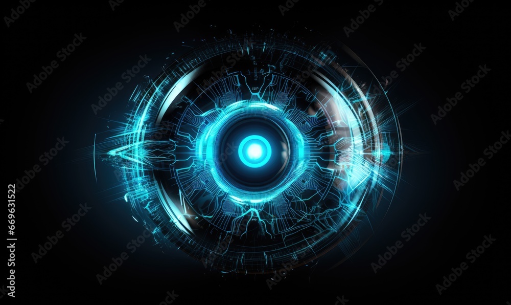 A mesmerizing blue eye shining in the darkness A mesmerizing blue eye shining in the darkness
